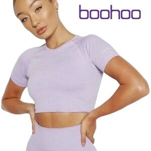 Boohoo Compression Seamless Gym Crop Top Short Sleeve Athletic Fitness Workout